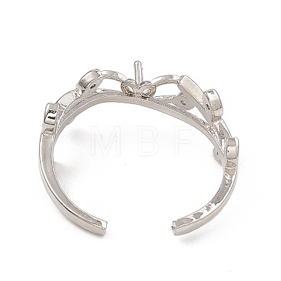 Rack Plating Brass with Clear Cubic Zirconia Open Cuff Ring Settings KK-G455-12P-1