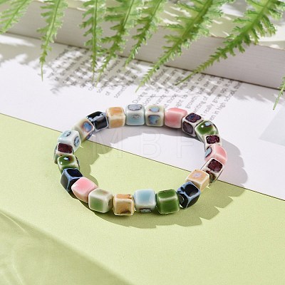 Ethnic Style Colorful Handmade Porcelain Beaded Stretch Bracelet for Women BJEW-JB09089-03-1