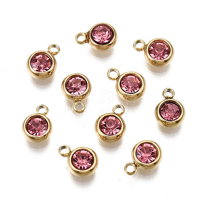 PVD Vacuum Plating 201 Stainless Steel Rhinestone Charms X-STAS-S068-10G-1