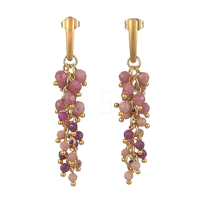 304 Stainless Steel with Natural Mixed Gemstone Stud Earrings EJEW-JE07520-02-1