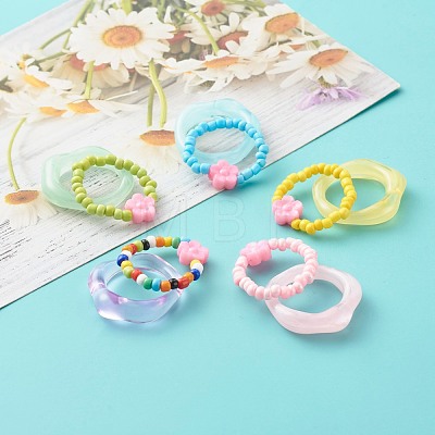 Flower Acrylic Beads Finger Rings for Kid Teen Girl Women RJEW-JR00384-1