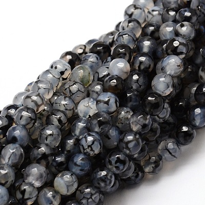 Faceted Natural Agate Round Beads Strands G-E319A-6mm-07-1
