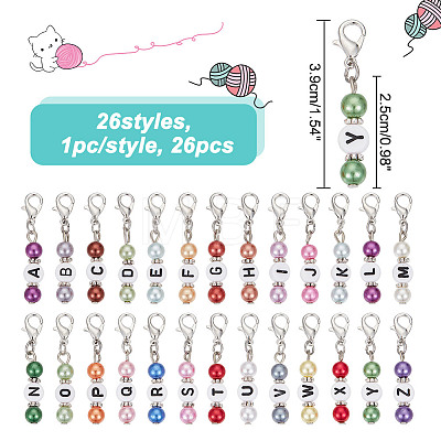 26Pcs 26 Styles Letter A~Z Acrylic Pendant Stitch Markers HJEW-NB00051-1