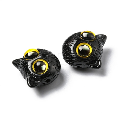 Opaque Resin Black Cat Shaped Beads with Glass Eye RESI-D050-17B-1