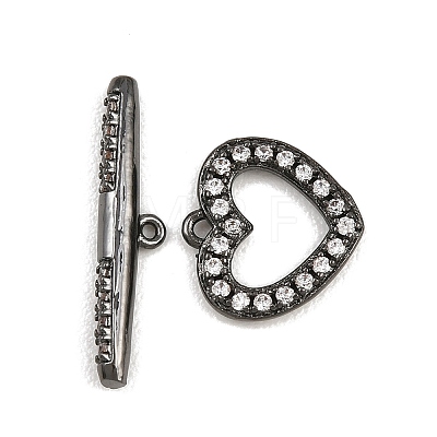 Heart Brass Micro Pave Clear Cubic Zirconia Toggle Clasps KK-G548-37-1