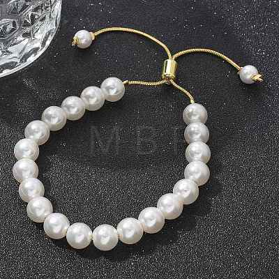 Shell Pearl Beaded Slider Bracelet with Brass Snake Chain X-BJEW-B066-01B-02-1