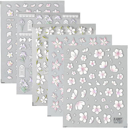 5Pcs 5 Styles Flower Pattern Self Adhesive PET Nail Art Stickers Decals MRMJ-SP0001-24-1