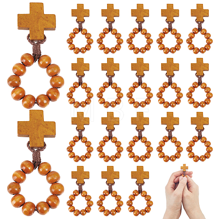 25Pcs Wood Cross & Round Beads Finger Rings RJEW-NB0001-09B-1