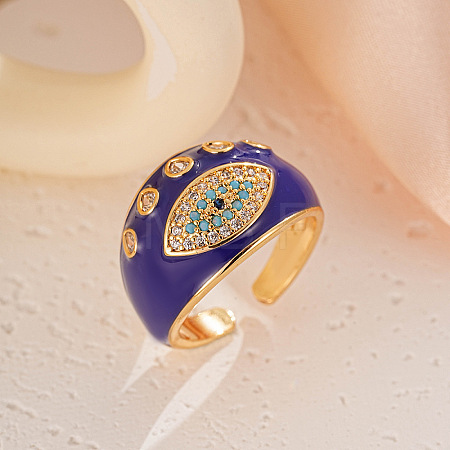 Brass Micro Pave Cubic Zirconia Enamel Cuff Open Rings for Women WG5EFAC-06-1