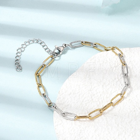 4MM Two Tone 304 Stainless Steel Textured Paperclip Chain Bracelets for Man and Women SA-CBAB767-11GP-1