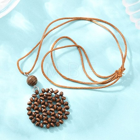 Boho Woven Wood Beads Pendant Long Necklaces WD-CBA76F6-01B-1