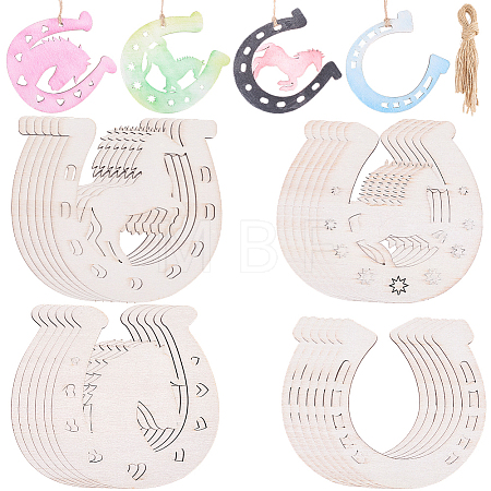 24Pcs Unfinished Wood Horseshoe Pendant Decorations WOOD-SC0002-45-1