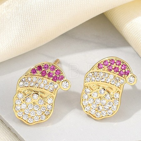 Christmas Rack Plating Brass Cubic Zirconia Stud Earrings EJEW-K245-55B-G-1