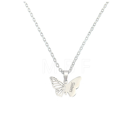 304 Stainless Steel Filigree Butterfly Engraved Sisters BFF Pendant Necklaces for Women FS-WG8B29F-05-1
