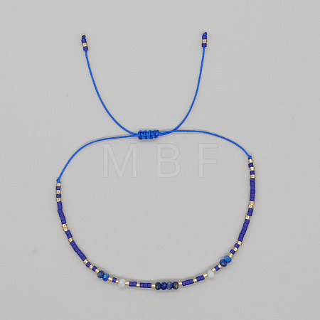 Bohemian Faceted Rondelle Natural Lapis Lazuli and Glass Heishi Braided Bead Bracelets for Women FE7255-5-1