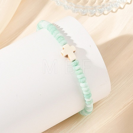 Adjustable Dyed Synthetic Turquoise Religion Cross & Ombre Effect Dyed Glass Rondelle Braided Bead Bracelets BJEW-JB14309-01-1