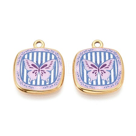 Printed Style 304 Stainless Steel Square Pendants STAS-T071-25C-G-1