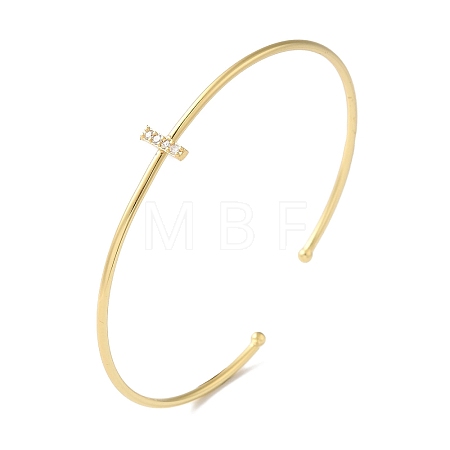 Rack Plating Brass Micro Pave Clear Cubic Zirconia Letter Open Cuff Bangles BJEW-A018-01G-I-1