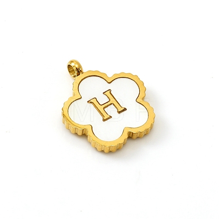 Golden Tone Stainless Steel Pave White Shell Letter Flower Charms PW-WGC5230-08-1