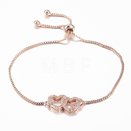 Adjustable Brass Micro Pave Cubic Zirconia Slider Bracelets BJEW-E317-24RG-1