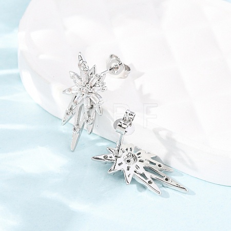 Star Brass Micro Pave Clear Cubic Zirconia Stud Earrings EJEW-D351-08P-1