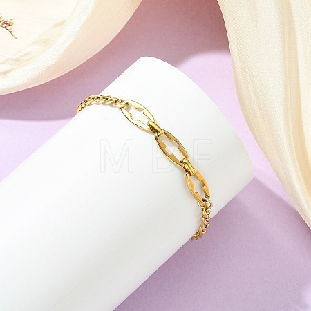 304 Stainless Steel Figaro Chains & Hollow Cross Link Chains Bracelets for Women BJEW-JB13975-1