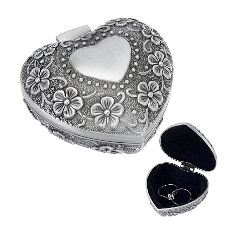 Vintage Flower Heart Alloy Jewelry Storage Boxes for Trinkets CON-WH0095-243-1