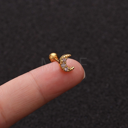 316L Surgical Stainless Steel Micro Pave Clear Cubic Zirconia Moon Cartilage Earrings WG9CD6D-14-1