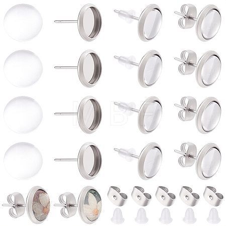 50Pcs 304 Stainless Steel Flat Round Stud Earring Settings STAS-BBC0010-39C-1