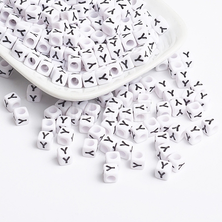 White Acrylic Horizontal Hole Letter Beads X-PL37C9308-Y-1