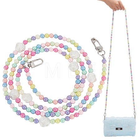 Rainbow Macaron Color Resin Round & Rose Beaded Mobile Phone Straps DIY-WH0401-73-1