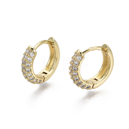 Brass Micro Pave Cubic Zirconia Huggie Hoop Earrings LS-EJEW-R144-004E-NF-1