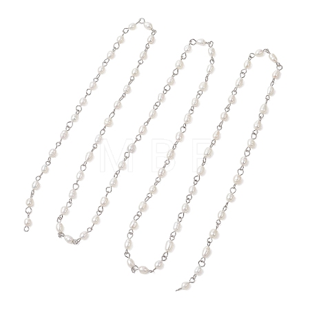 Handmade Natural Cultured Freshwater Pearl Link Chains AJEW-JB01586-02-1