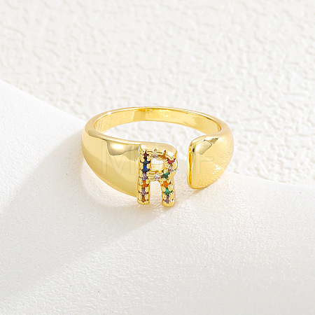 Brass Micro Pave Colorful Cubic Zirconia Cuff Open Rings FS-WG163C1-18-1