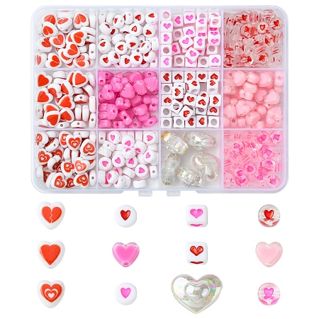 385Pcs Valentine's Day Theme Opaque/Transparent Acrylic Beads MACR-FS0001-93-1