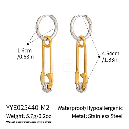 Two Tone 304 Stainless Steel Hoop Dangle Earrings for Women HI0362-2-1