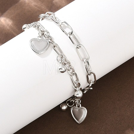 Iron Figaro & Paperclip Chain Double Layers Bracelets Link Bracelets for Women BJEW-A156-01P-1