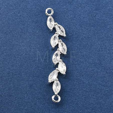 Brass Pave Clear Cubic Zirconia Leaf Links Connector Charms KK-Z156-15S-1