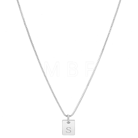1Pc Stainless Steel Letter Rectangle Pendant Necklaces NJEW-LP0001-34S-P-1