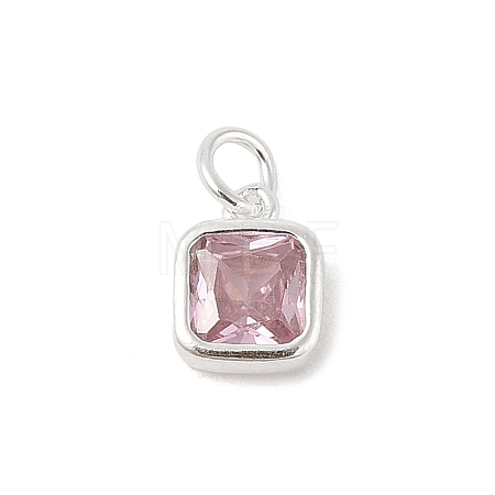 925 Sterling Silver Pave Cubic Zirconia Square Charms with Jump Rings and 925 Stamp STER-D288-05S-02-1