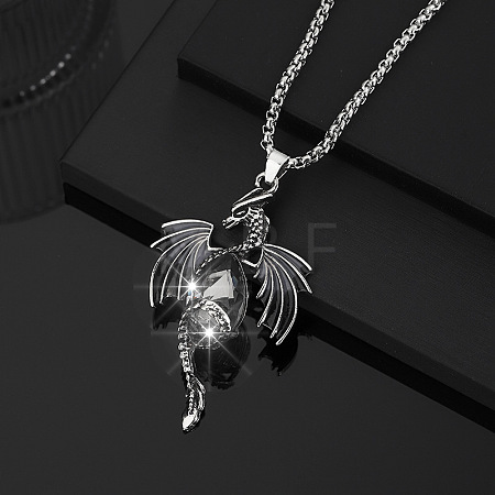 Vintage Alloy Rhinestone Dragon with Teardrop Pendant Necklaces WGE43C1-01-1