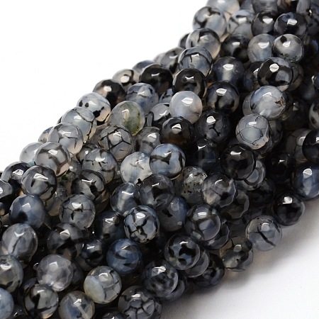 Faceted Natural Agate Round Beads Strands G-E319A-6mm-07-1
