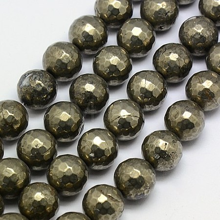 Natural Pyrite Beads Strands G-L031-14mm-03-1