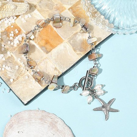 Summer Beach 304 Stainless Steel Starfish Charm OT Bracelets BJEW-JB14373-02-1
