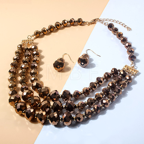 Glass Rondelle Beaded Multilayer Necklaces & Dangle Earrings Set for Women WG36B17-04-1