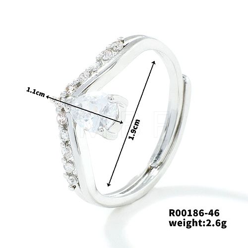 Fashionable Unisex Brass Micro Pave Clear Cubic Zirconia Solitaire Ring VA2990-7-1