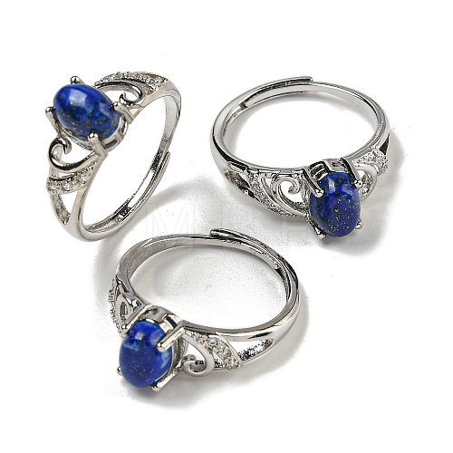 Oval Natural Lapis Lazuli Adjustable Rings RJEW-Q818-01P-05B-1