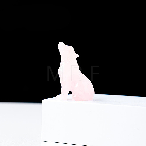 Natural Rose Quartz Carved Healing Wolf Figurines WOLF-PW0001-13A-1
