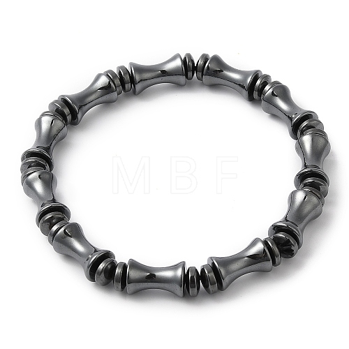 Synthetic Hematite Bamboo Beaded Stretch Bracelets BJEW-E078-01-1