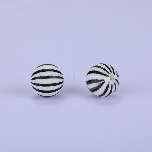 Printed Round with Stripe Pattern Silicone Focal Beads SI-JX0056A-137-1